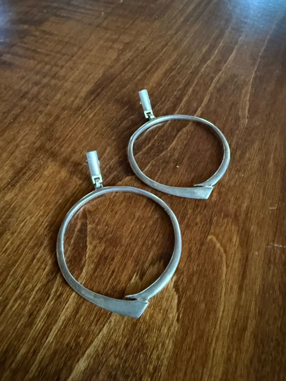 Large Modernist Earrings Sterling Silver Signed Artisan Hoop Vintage Mid Century - Picture 2 of 12